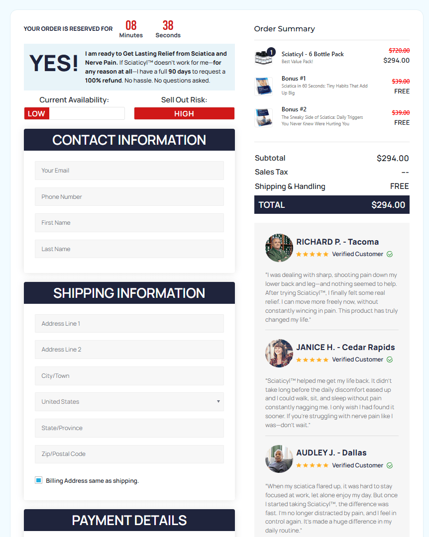 Sciaticyl secure checkout page